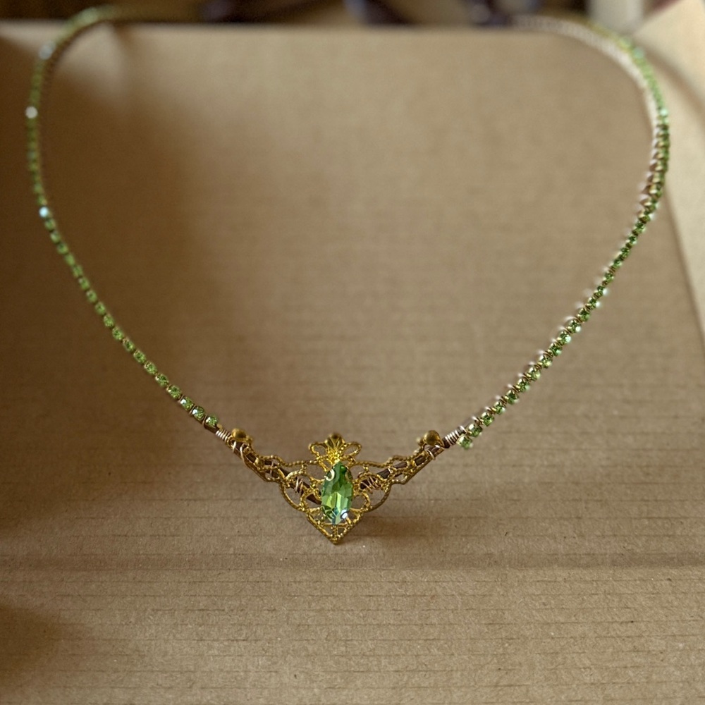 Gold & Green Crystal Costume Crown Headpiece | Fantasy / Renaissance Accessory